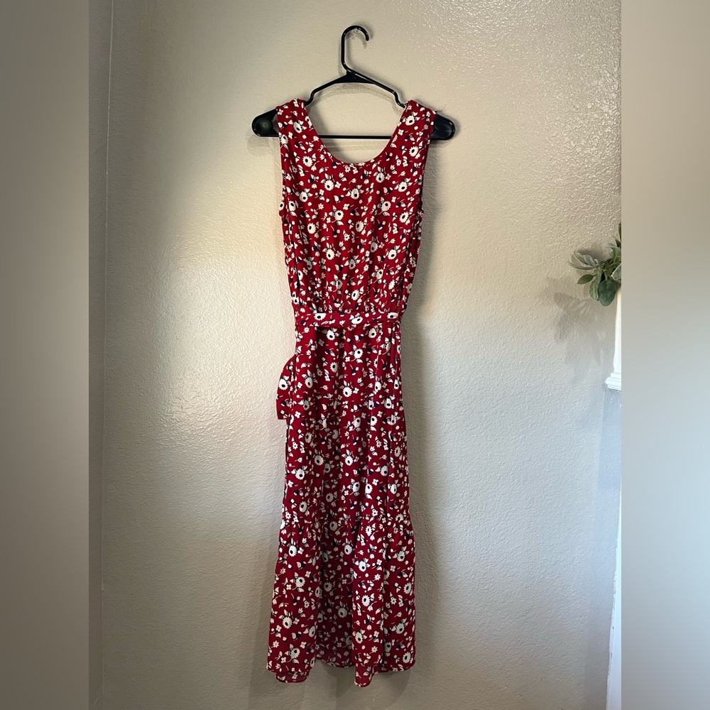 TALBOTS Women’s FLORAL CREPE TIERED Midi DRESS Sleeveless Sz 12 Summer Chic - Picture 5 of 10